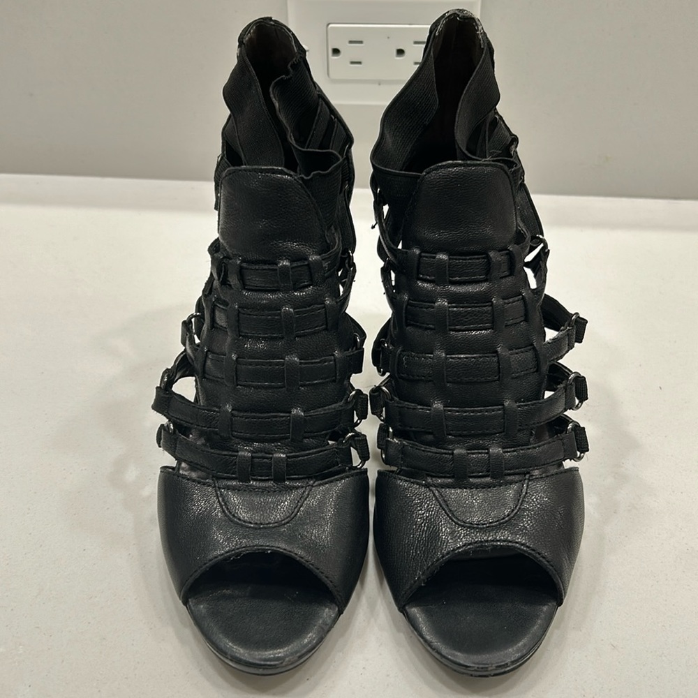 Nine West Japar Black Leather Chunky Heel